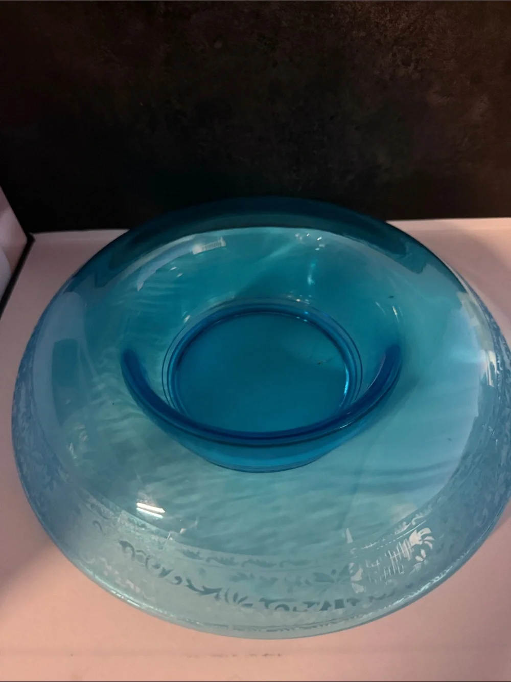 Vintage Edged Blue Glass Chip & Dip Serving Bowl